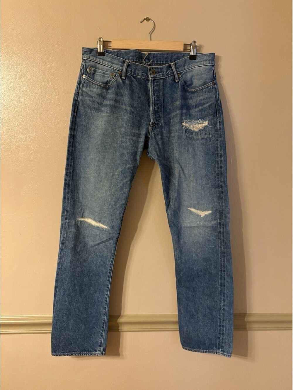 Japan Blues Côte d'Ivoire Cotton Selvedge Jeans Distressed Men’s Size 34x30